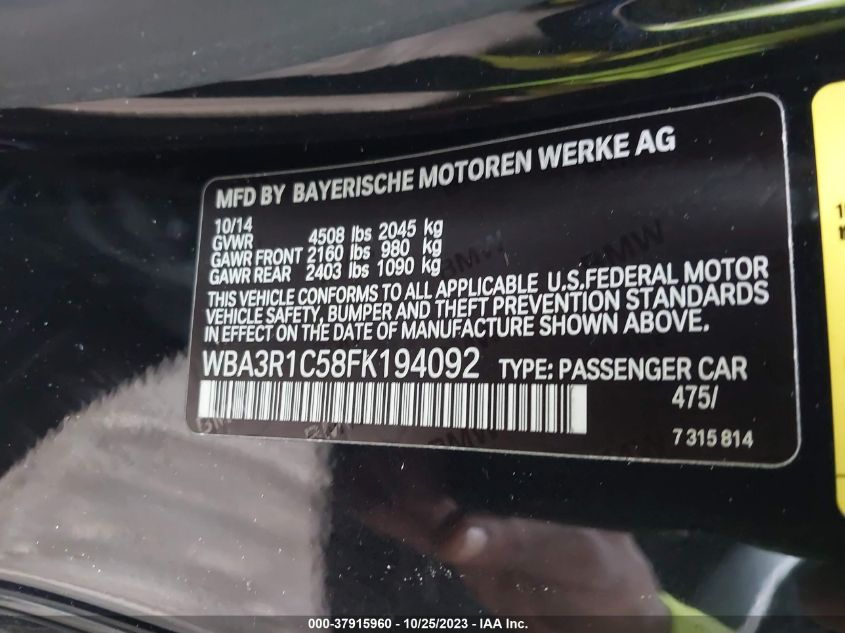 2015 BMW 435I WBA3R1C58FK194092