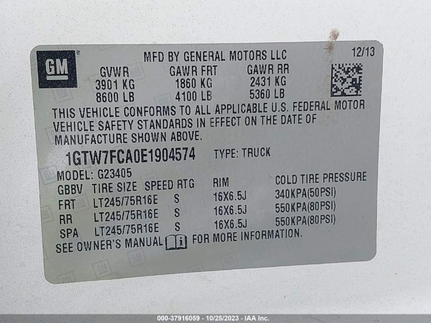 2014 GMC SAVANA CARGO VAN 1GTW7FCA0E1904574