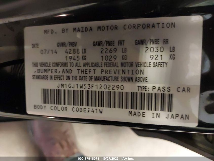 2015 MAZDA MAZDA6 I GRAND TOURING - JM1GJ1W53F1202290