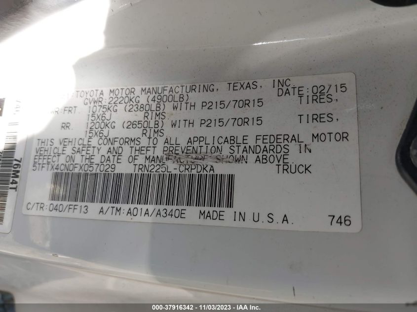 2015 TOYOTA TACOMA - 5TFTX4CN0FX057029