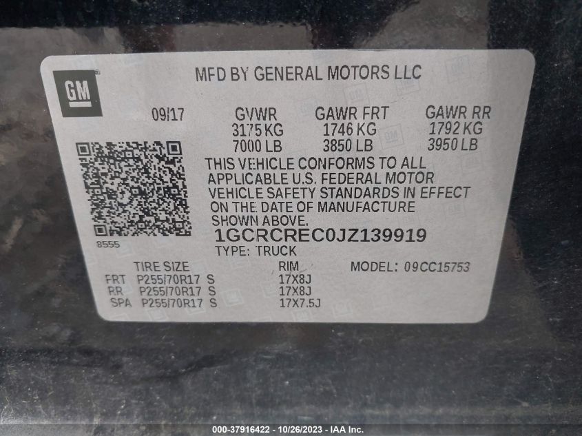 2018 CHEVROLET SILVERADO 1500 LT - 1GCRCREC0JZ139919