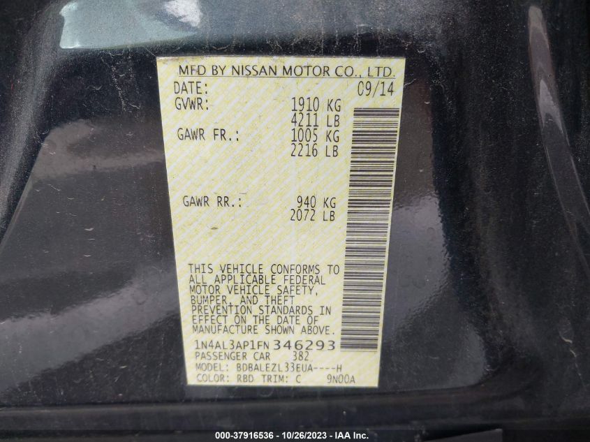2015 NISSAN ALTIMA 2.5 S - 1N4AL3AP1FN346293
