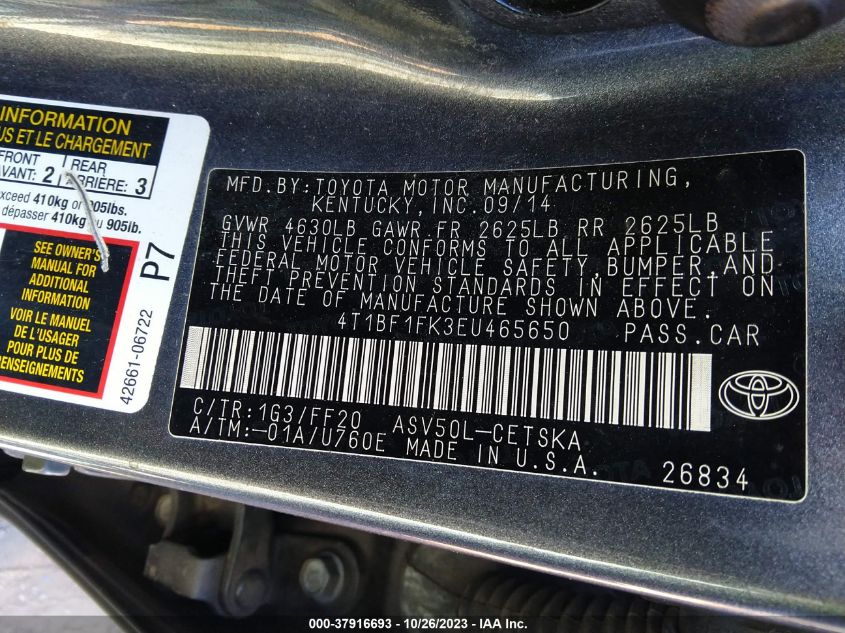 2014 TOYOTA CAMRY L/SE/LE/XLE - 4T1BF1FK3EU465650