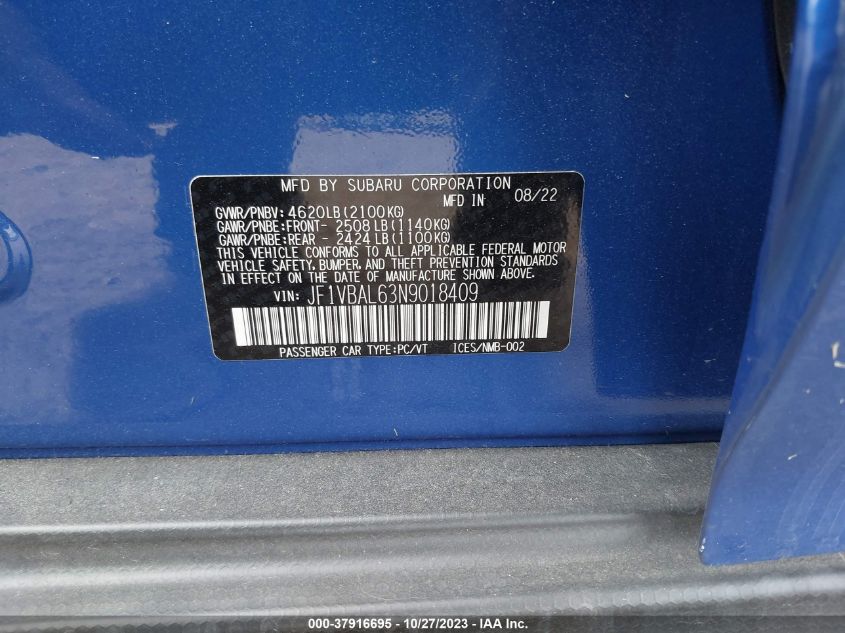 2022 SUBARU WRX LIMITED - JF1VBAL63N9018409