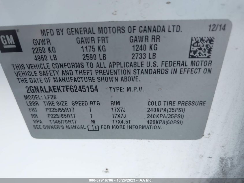 2015 CHEVROLET EQUINOX LS - 2GNALAEK7F6245154