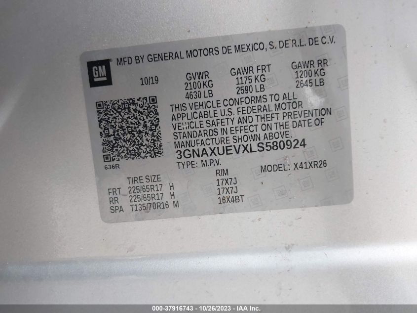 2020 CHEVROLET EQUINOX LT - 3GNAXUEVXLS580924
