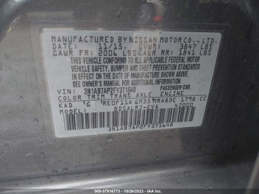 2015 NISSAN SENTRA SR - 3N1AB7AP2FY371648