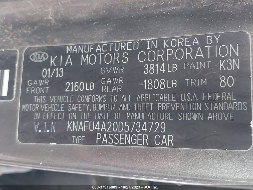 2013 KIA FORTE EX - KNAFU4A20D5734729