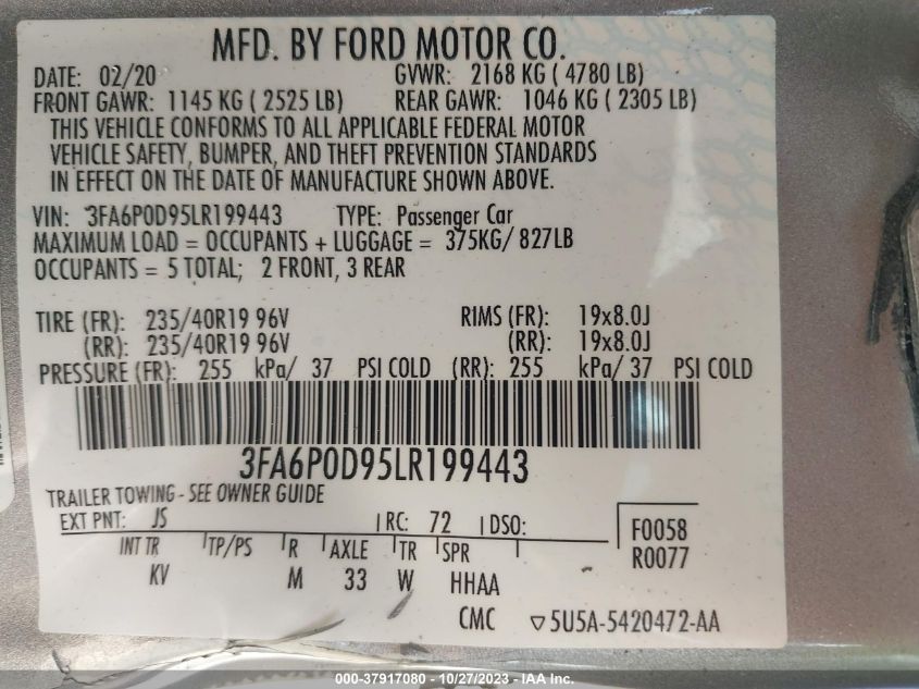 2020 FORD FUSION TITANIUM - 3FA6C0D95LR199443