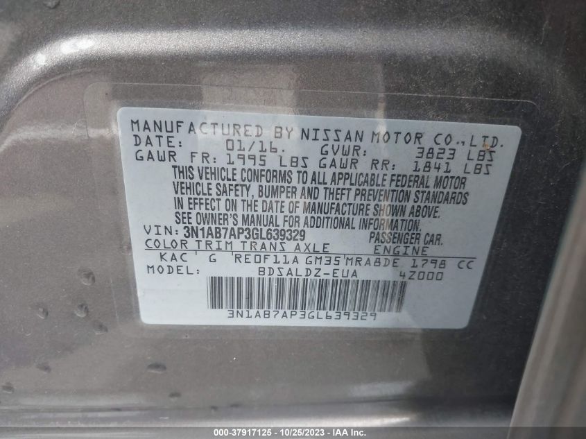 2016 NISSAN SENTRA SV - 3N1AB7AP3GL639329