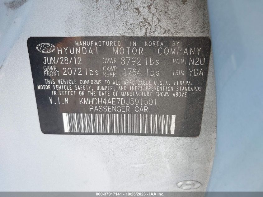 2013 HYUNDAI ELANTRA GLS - KMHDH4AE7DU591501