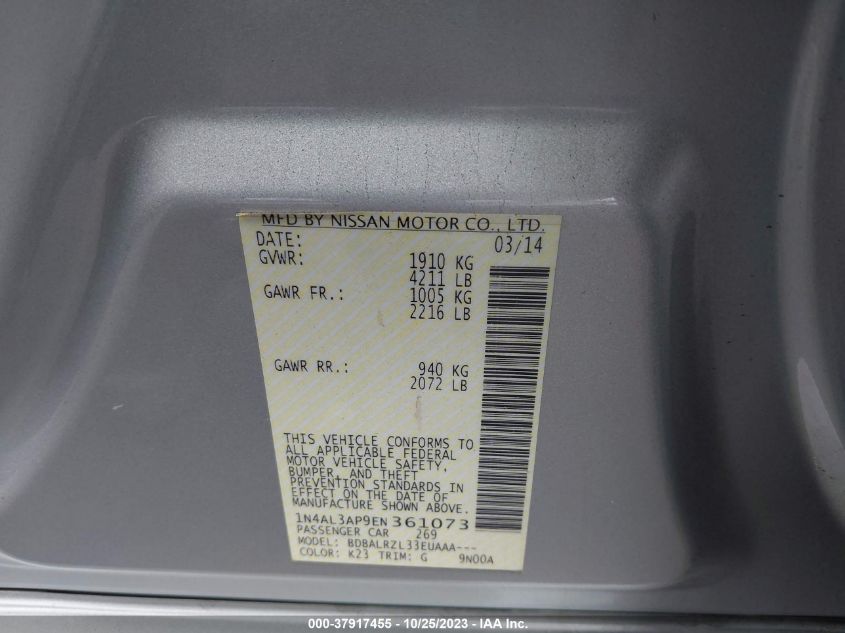 2014 NISSAN ALTIMA 2.5 S - 1N4AL3AP9EN361073