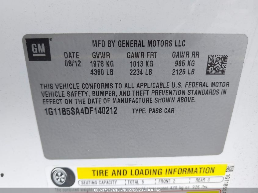 2013 CHEVROLET MALIBU LS - 1G11B5SA4DF140212