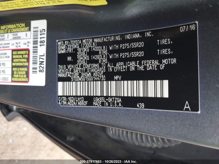2016 TOYOTA SEQUOIA PLATINUM - 5TDDW5G15GS144730