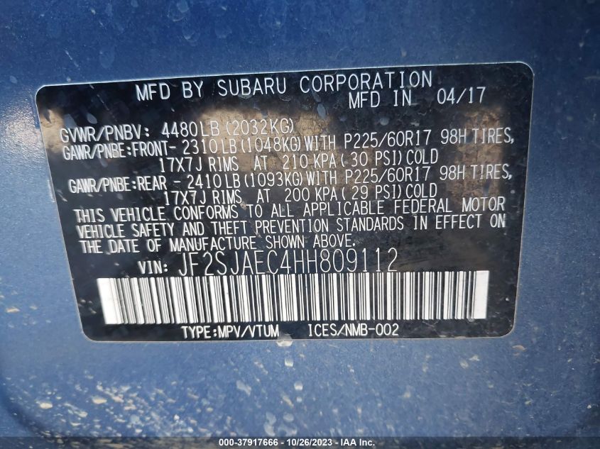 VIN JF2SJAEC4HH809112 2017 SUBARU FORESTER PREMIUM