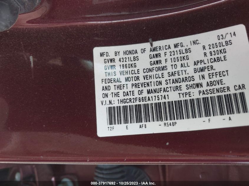 2014 HONDA ACCORD EX-L - 1HGCR2F86EA175741