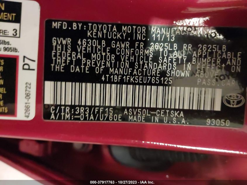 2014 TOYOTA CAMRY L/LE/XLE/SE/SE SPORT - 4T1BF1FK5EU765125