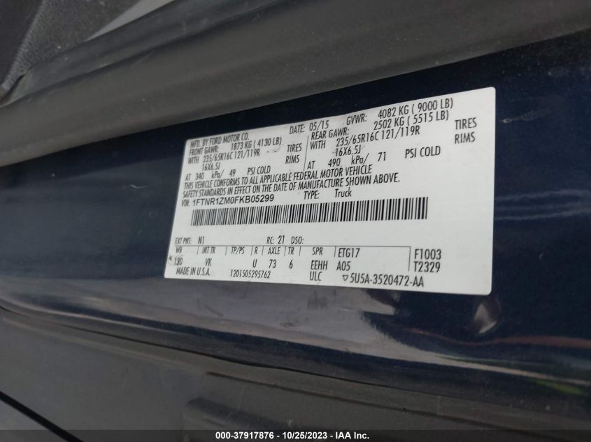 2015 FORD TRANSIT CARGO VAN - 1FTNR1ZM0FKB05299
