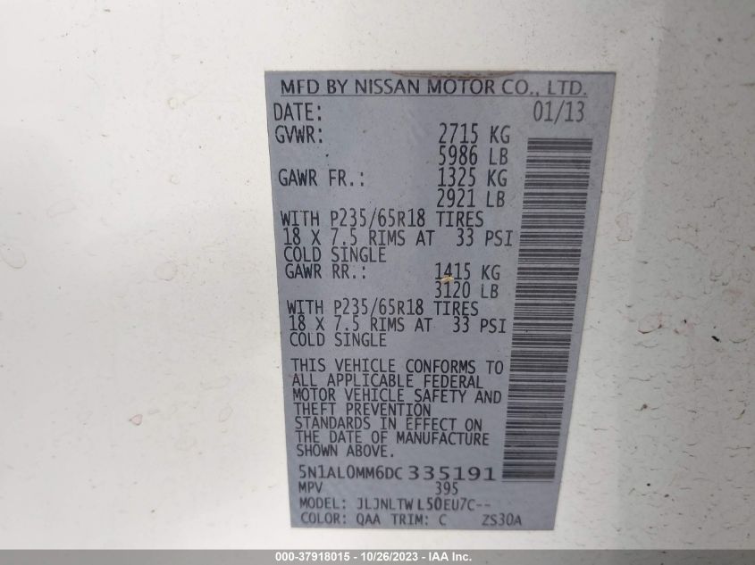 2013 INFINITI JX35 5N1AL0MM6DC335191