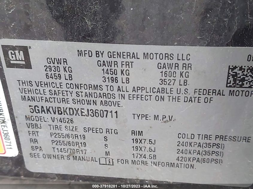 2014 BUICK ENCLAVE - 5GAKVBKDXEJ360711