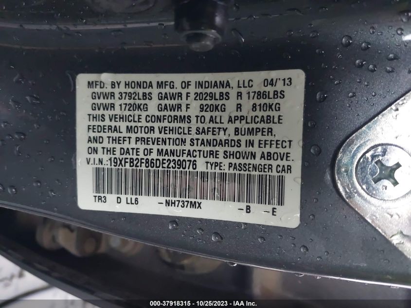 2013 HONDA CIVIC SDN EX 19XFB2F86DE239076
