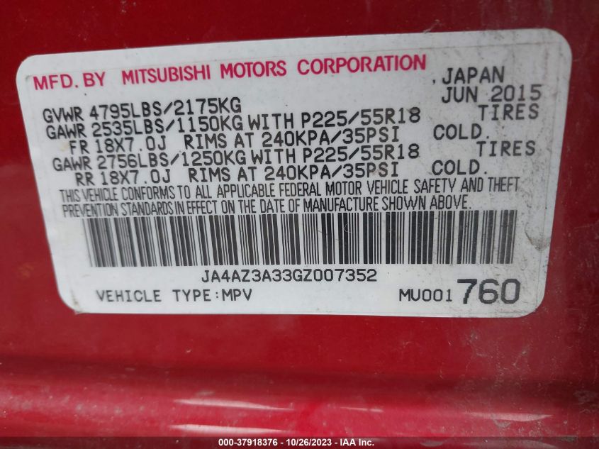 2016 MITSUBISHI OUTLANDER SE/SEL/ES - JA4AZ3A33GZ007352
