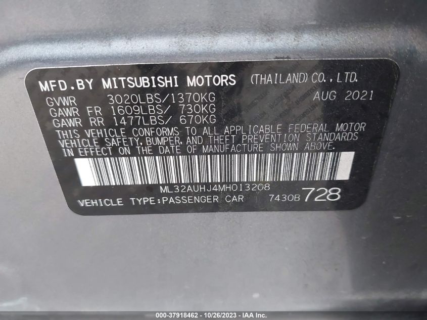 2021 MITSUBISHI MIRAGE ES/LE/CARBONITE EDITION - ML32AUHJ4MH013208