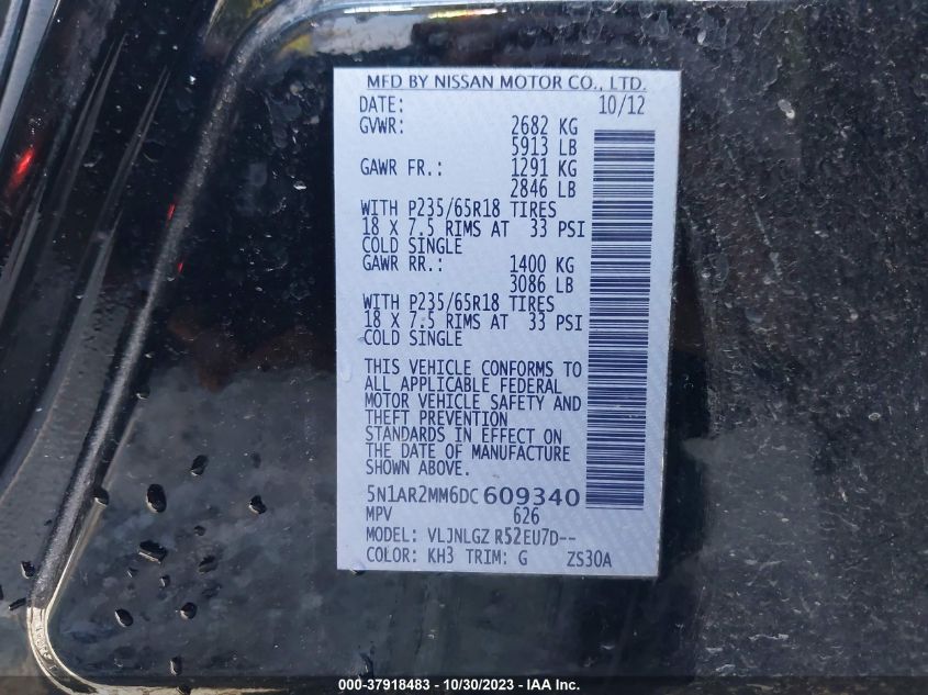 2013 NISSAN PATHFINDER SL - 5N1AR2MM6DC609340