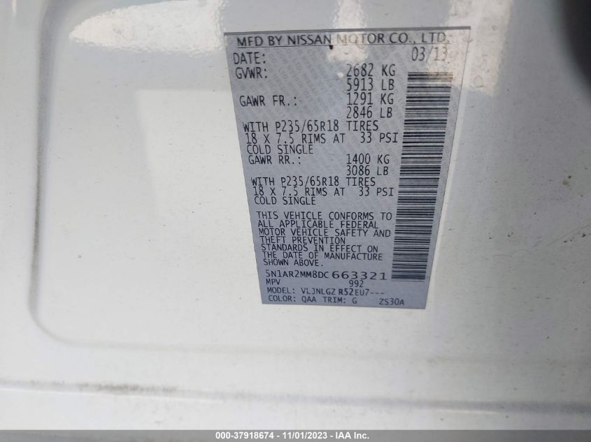 2013 NISSAN PATHFINDER SL - 5N1AR2MM8DC663321
