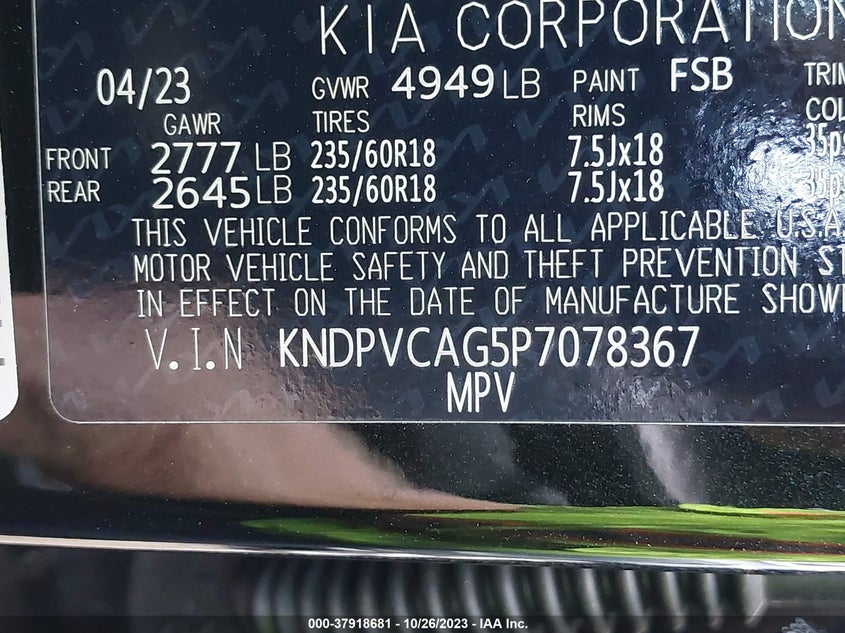 VIN KNDPVCAG5P7078367 2023 KIA SPORTAGE HYBRID EX