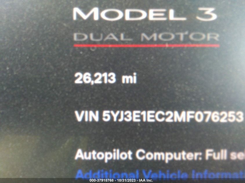 2021 TESLA MODEL 3 - 5YJ3E1EC2MF076253