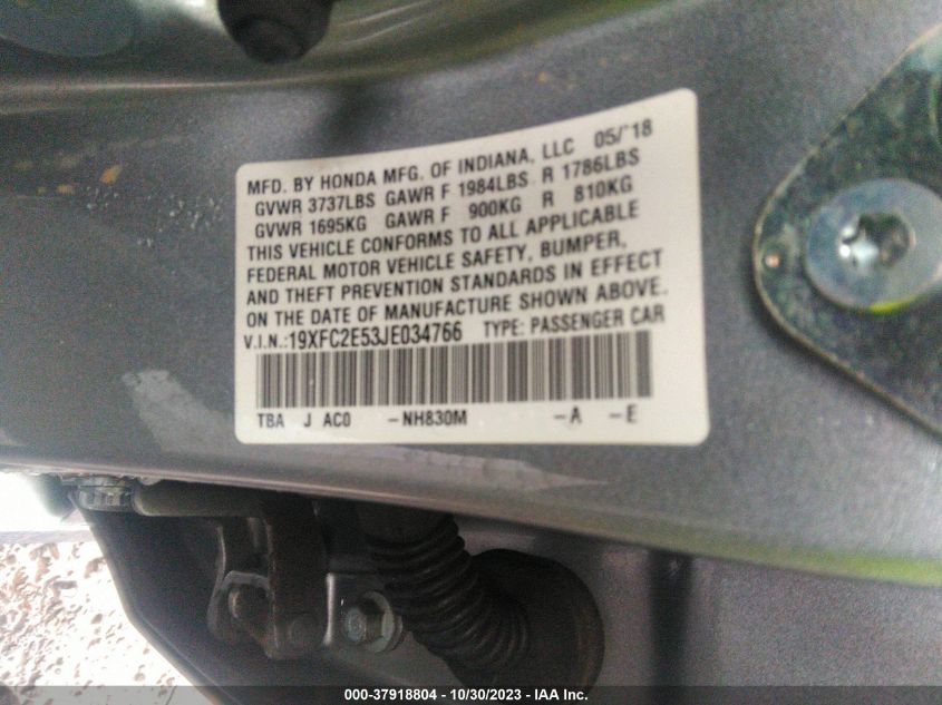 2018 HONDA CIVIC LX - 19XFC2E53JE034766