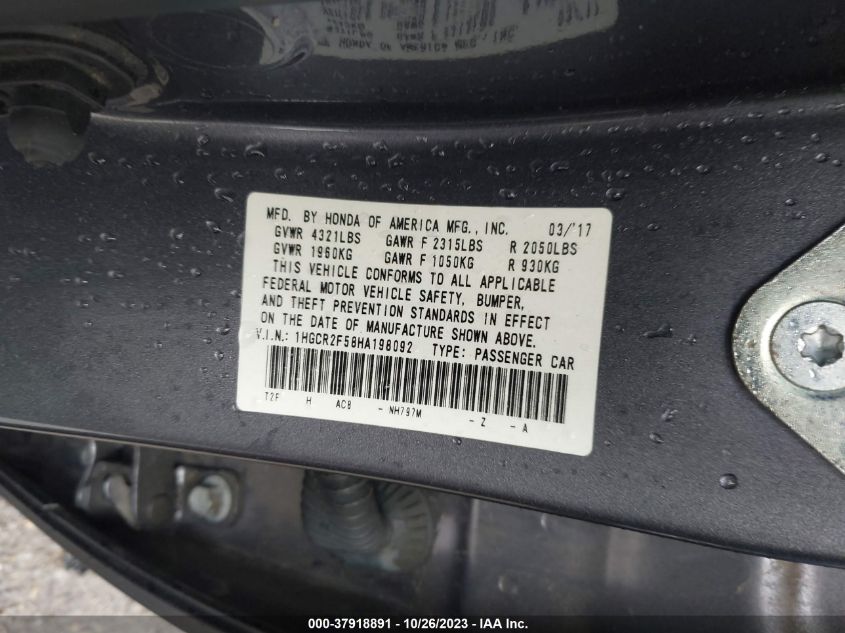 2017 HONDA ACCORD SPORT 1HGCR2F58HA198092