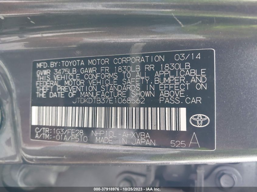 2014 TOYOTA PRIUS C ONE/THREE/TWO/FOUR - JTDKDTB37E1068562