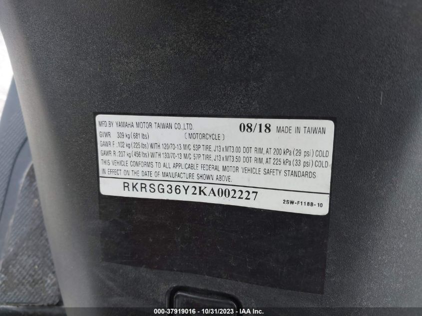 2019 YAMAHA XC155 RKRSG36Y2KA002227