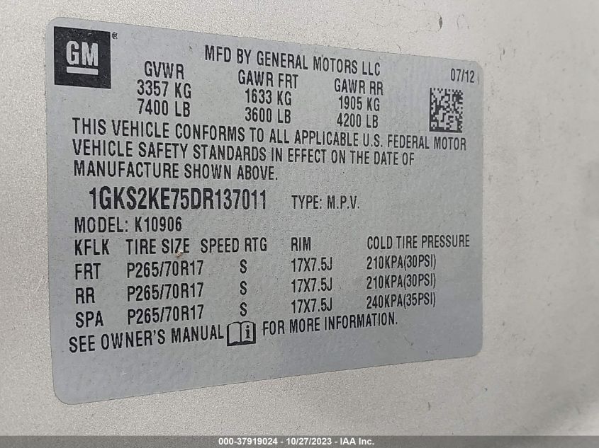 2013 GMC YUKON XL 1500 SLT 1GKS2KE75DR137011