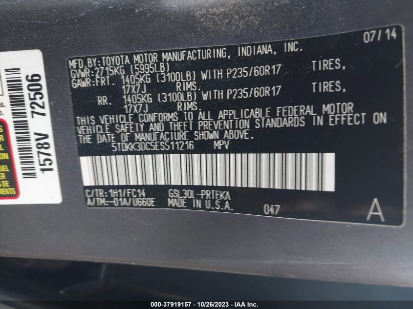 2014 TOYOTA SIENNA LE - 5TDKK3DC5ES511216