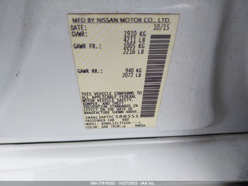2015 NISSAN ALTIMA 2.5 SV - 1N4AL3AP7FC588551