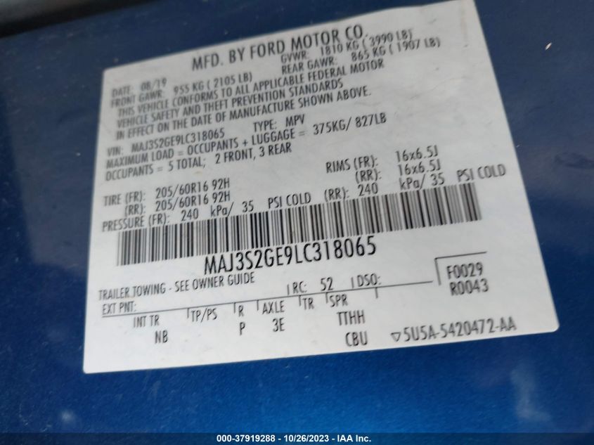 2020 FORD ECOSPORT SE - MAJ3S2GE9LC318065