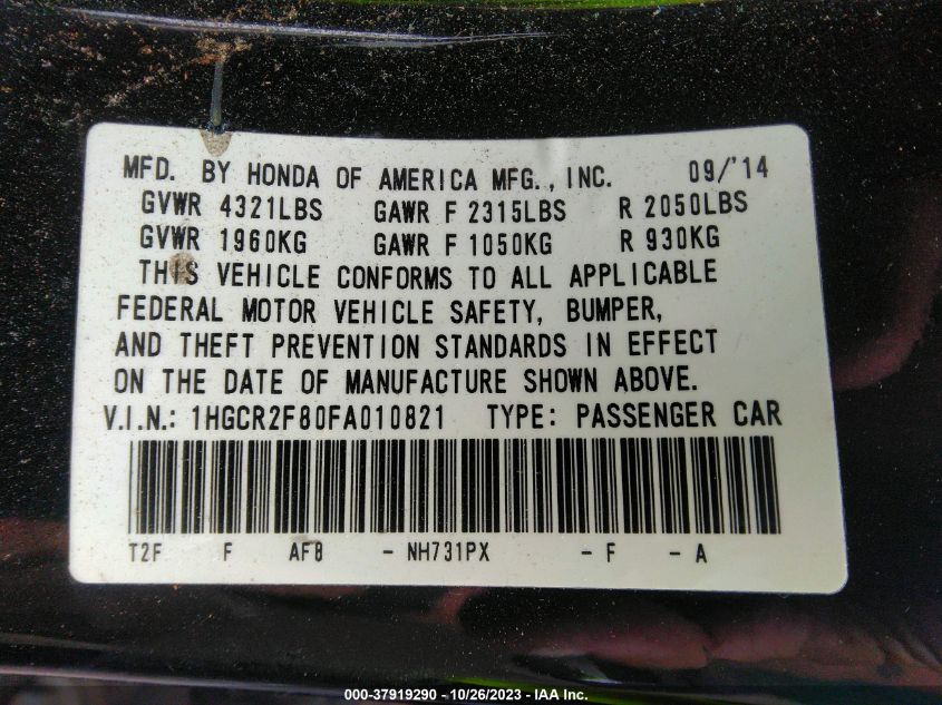 2015 HONDA ACCORD EX-L - 1HGCR2F80FA010821