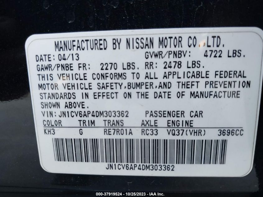 2013 INFINITI G37 SEDAN JOURNEY JN1CV6AP4DM303362