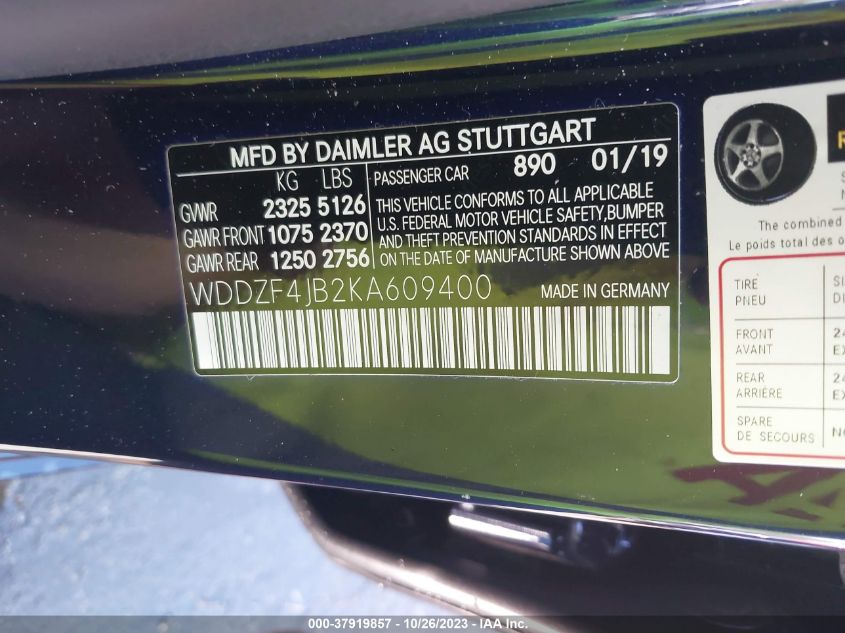 WDDZF4JB2KA609400 2019 MERCEDES-BENZ E-CLASS, photo no. 9