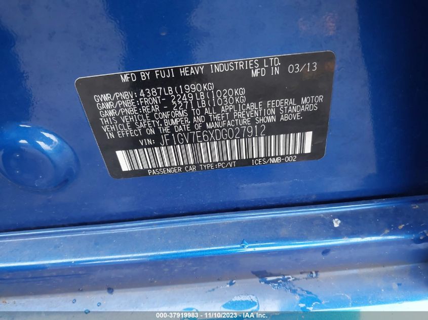 2013 SUBARU IMPREZA WRX JF1GV7E6XDG027912