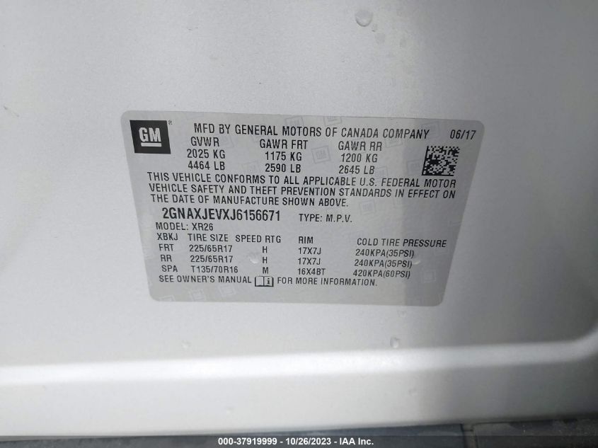 2018 CHEVROLET EQUINOX LT - 2GNAXJEVXJ6156671