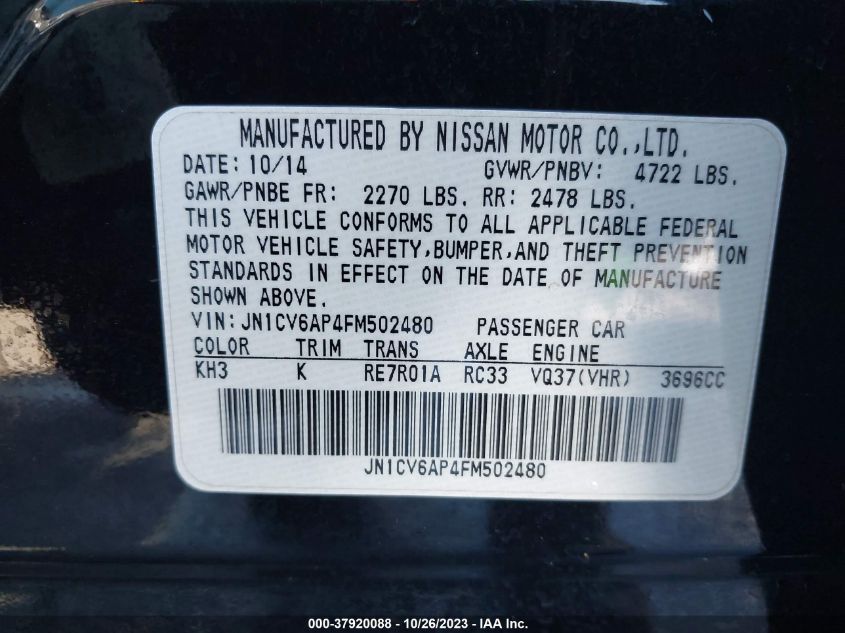 2015 INFINITI Q40 JN1CV6AP4FM502480