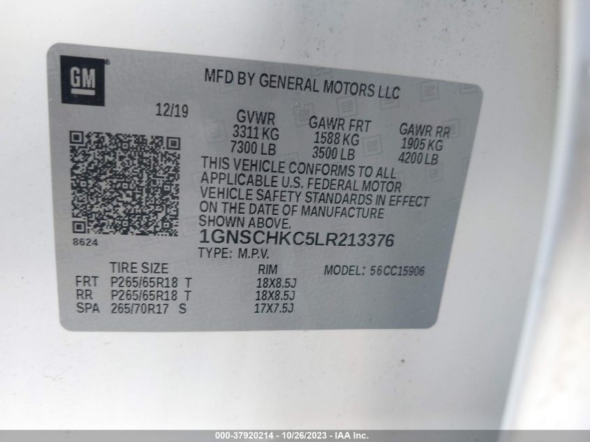 2020 CHEVROLET SUBURBAN C1500 LT - 1GNSCHKC5LR213376