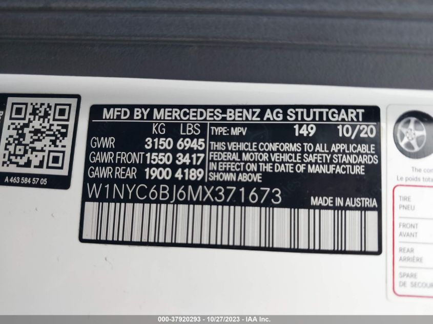 2021 MERCEDES-BENZ G 550 SUV W1NYC6BJ6MX371673