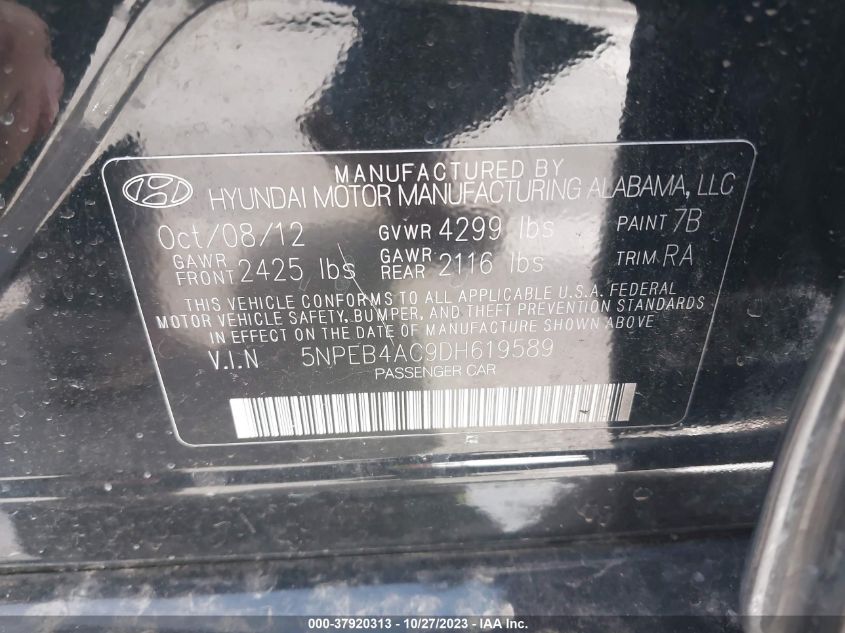 2013 HYUNDAI SONATA GLS PZEV - 5NPEB4AC9DH619589