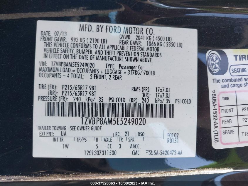 2014 FORD MUSTANG - 1ZVBP8AM5E5249020