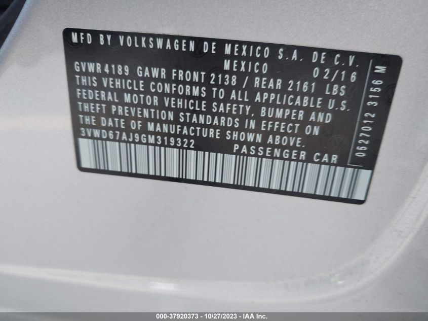 2016 VOLKSWAGEN JETTA SEDAN 1.4T SE W/CONNECTIVITY 3VWD67AJ9GM319322